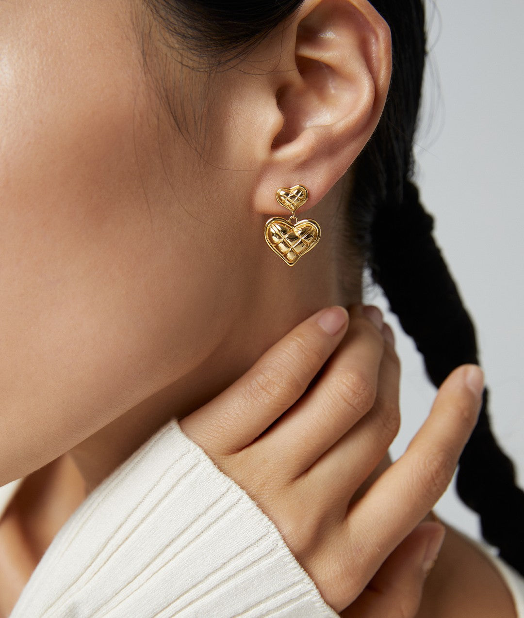 Golden Puffy Heart Earrings