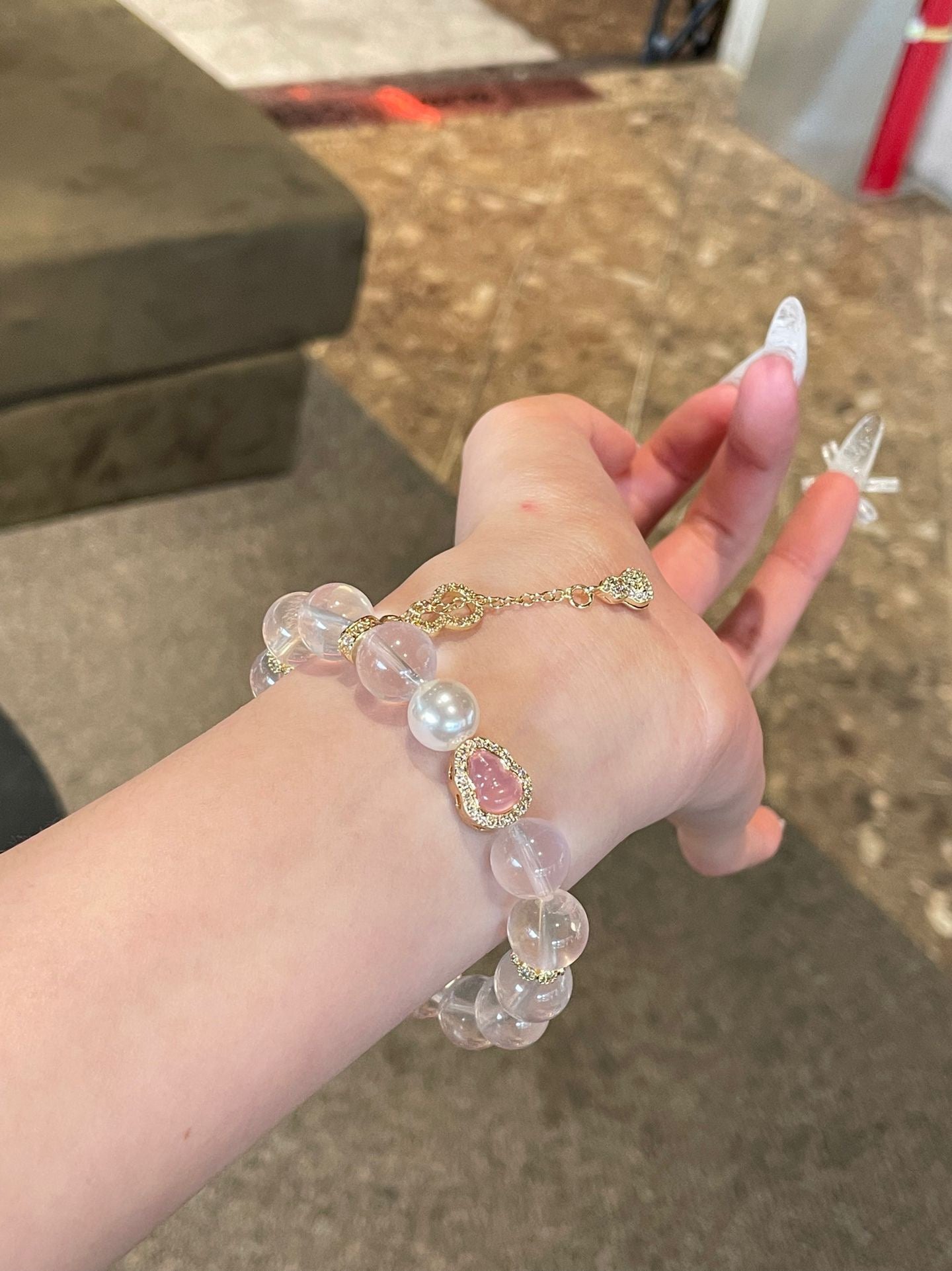 Morpheus Pink Crystal Bracelet (with Gourd Charm)