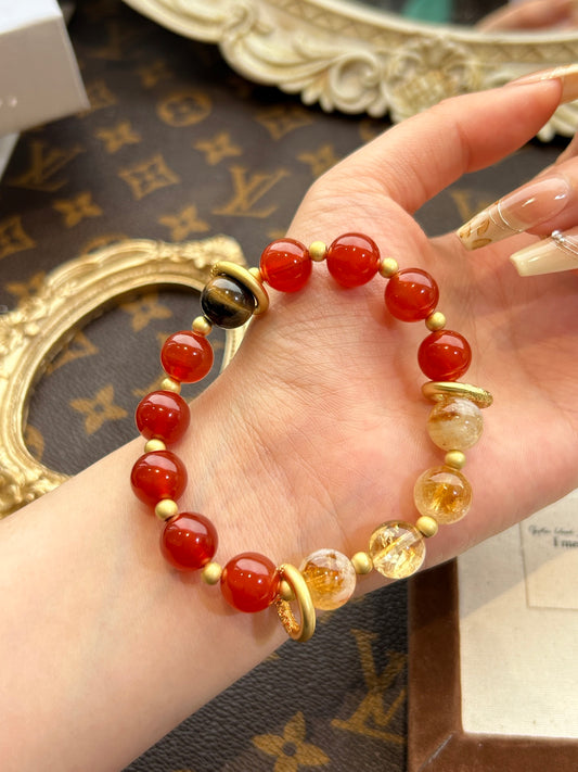 Golden Vitality – Carnelian & Citrine Hair Rutilated Quartz Bracelet