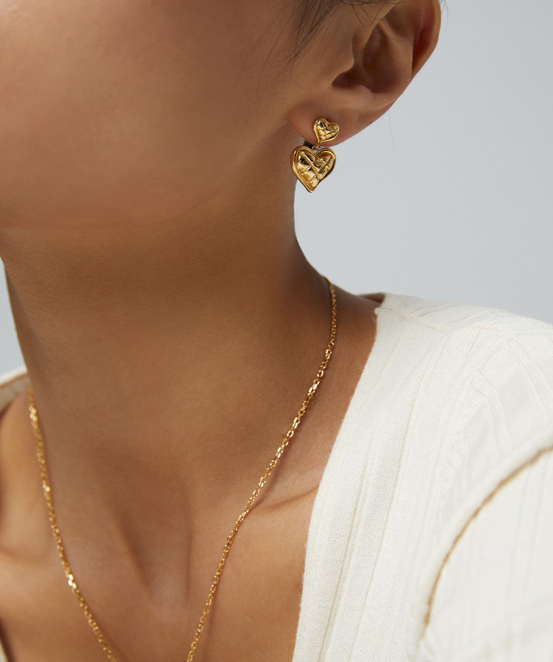 Golden Puffy Heart Earrings