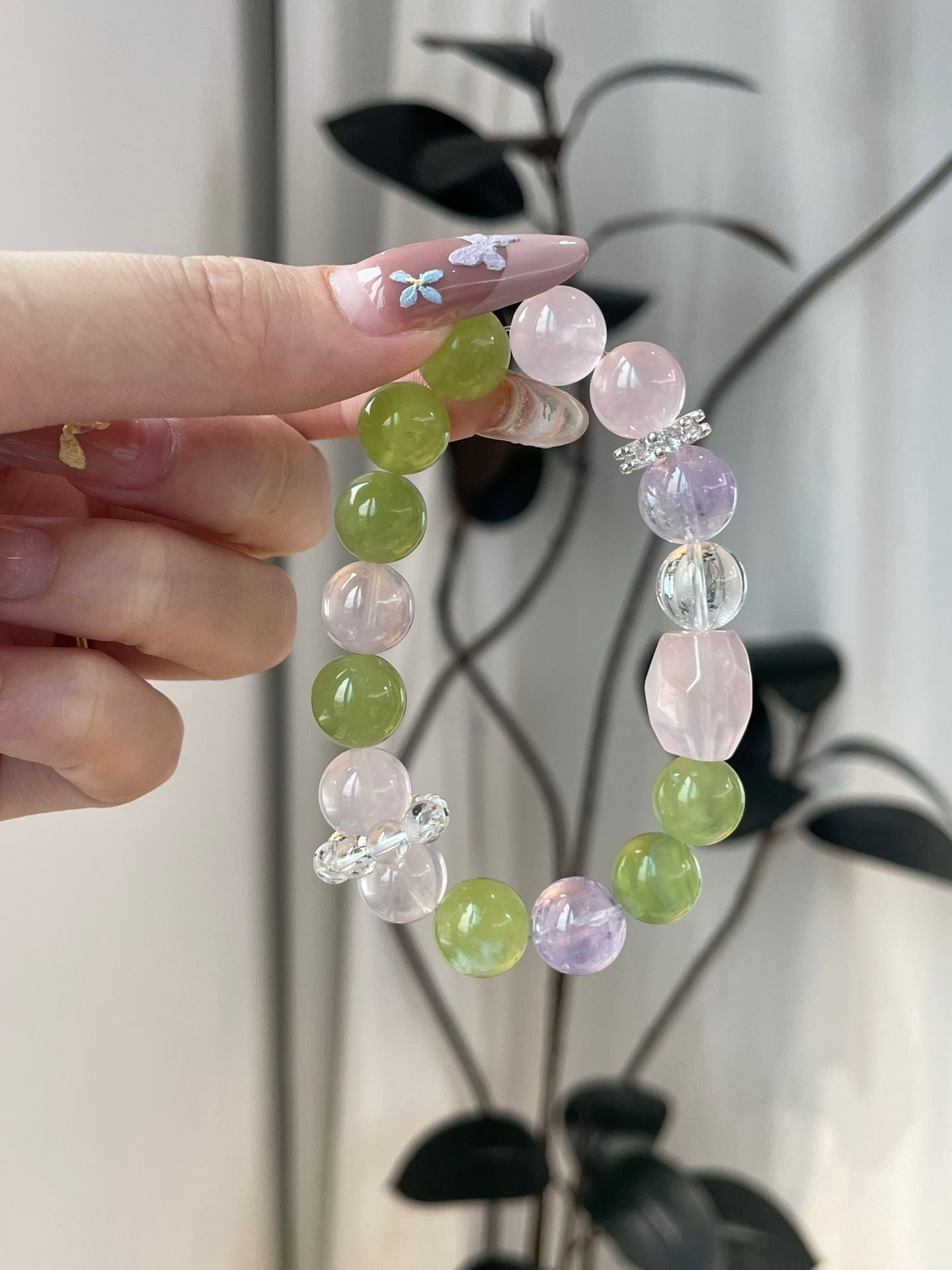 Pastel Harmony – Green Jade, Purple Chalcedony & Rose Quartz Bracelet