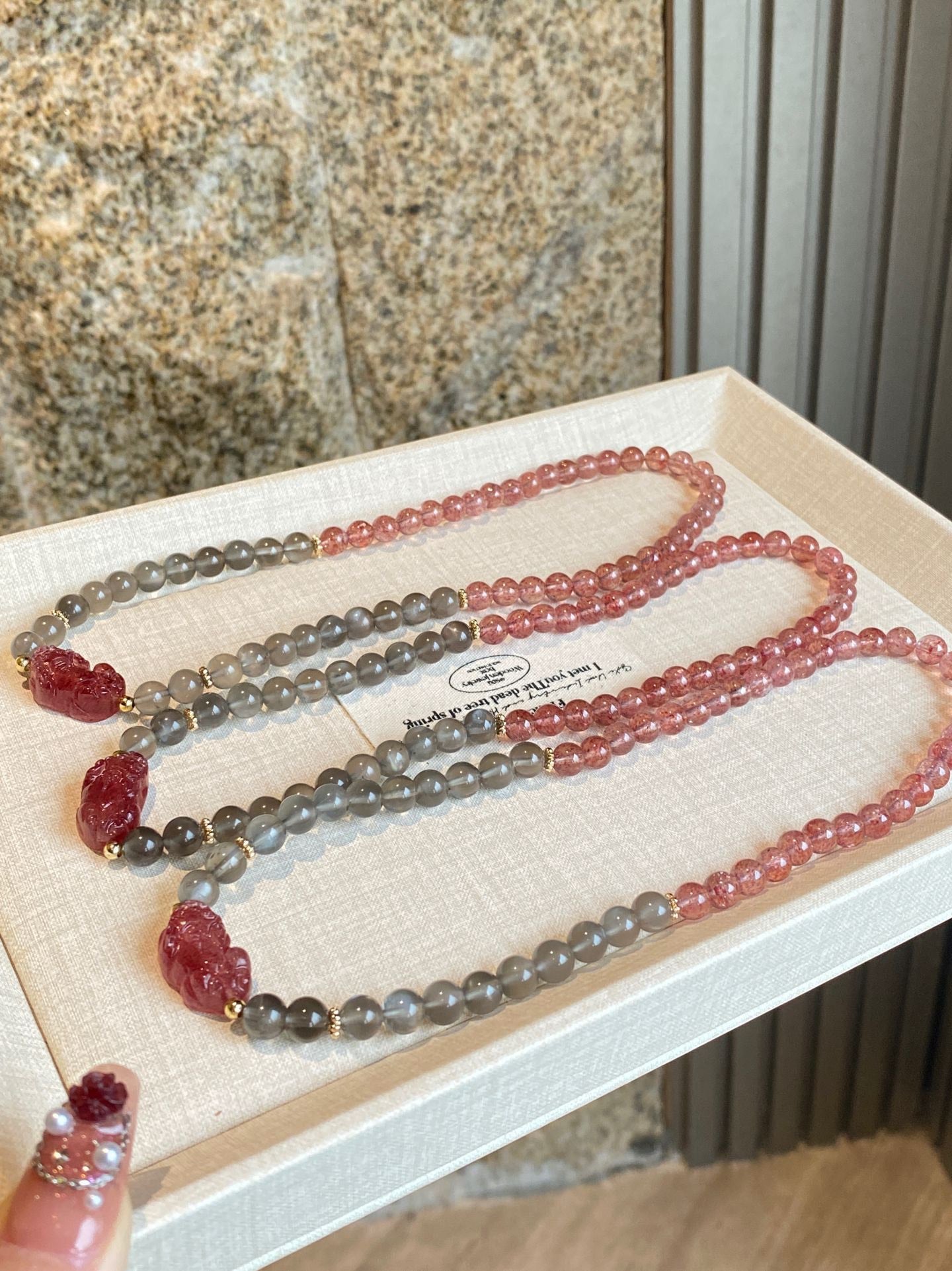 🍓Strawberry Aura – Twin Circle Bracelet with Pixiu Charm