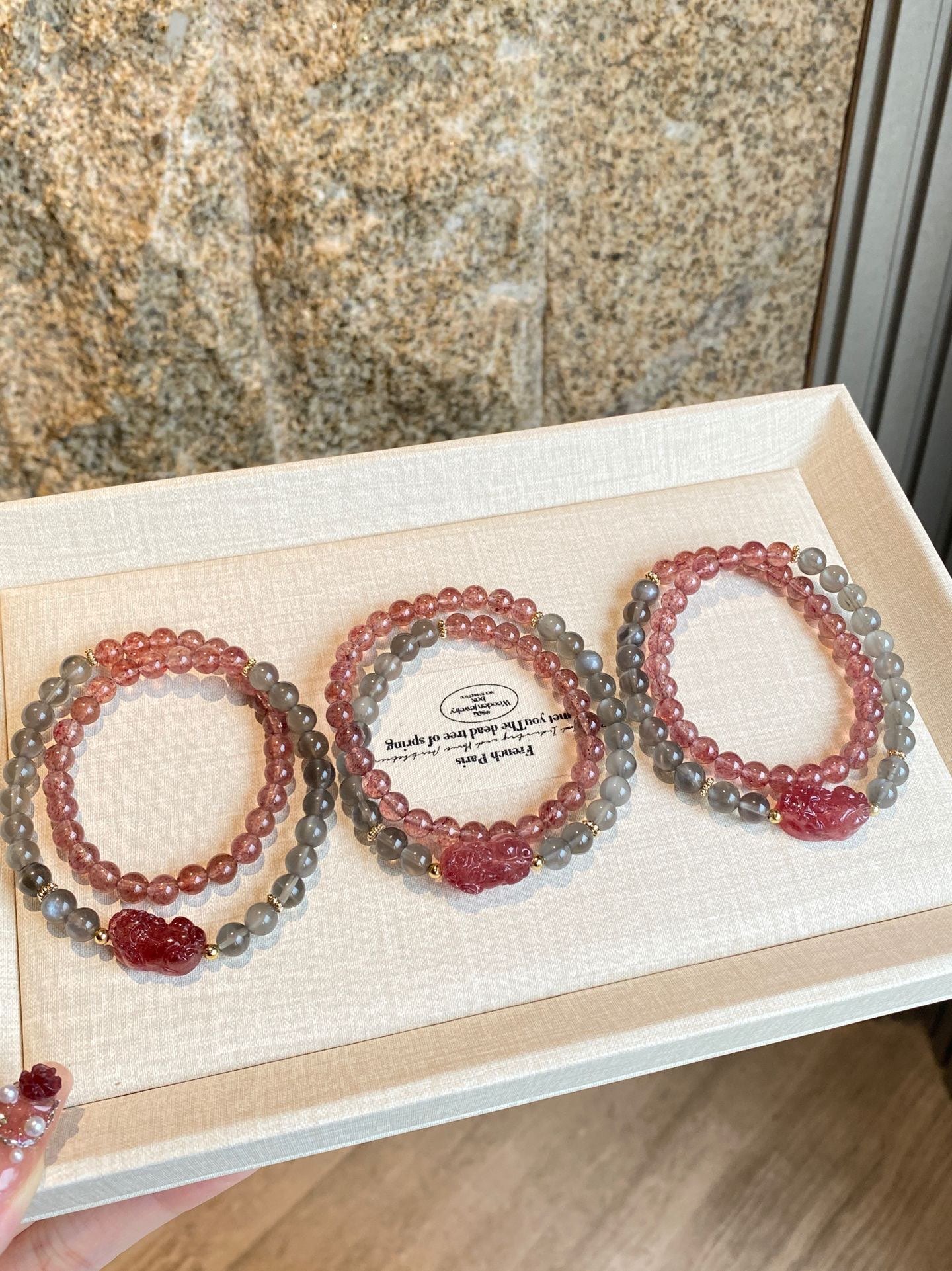 🍓Strawberry Aura – Twin Circle Bracelet with Pixiu Charm