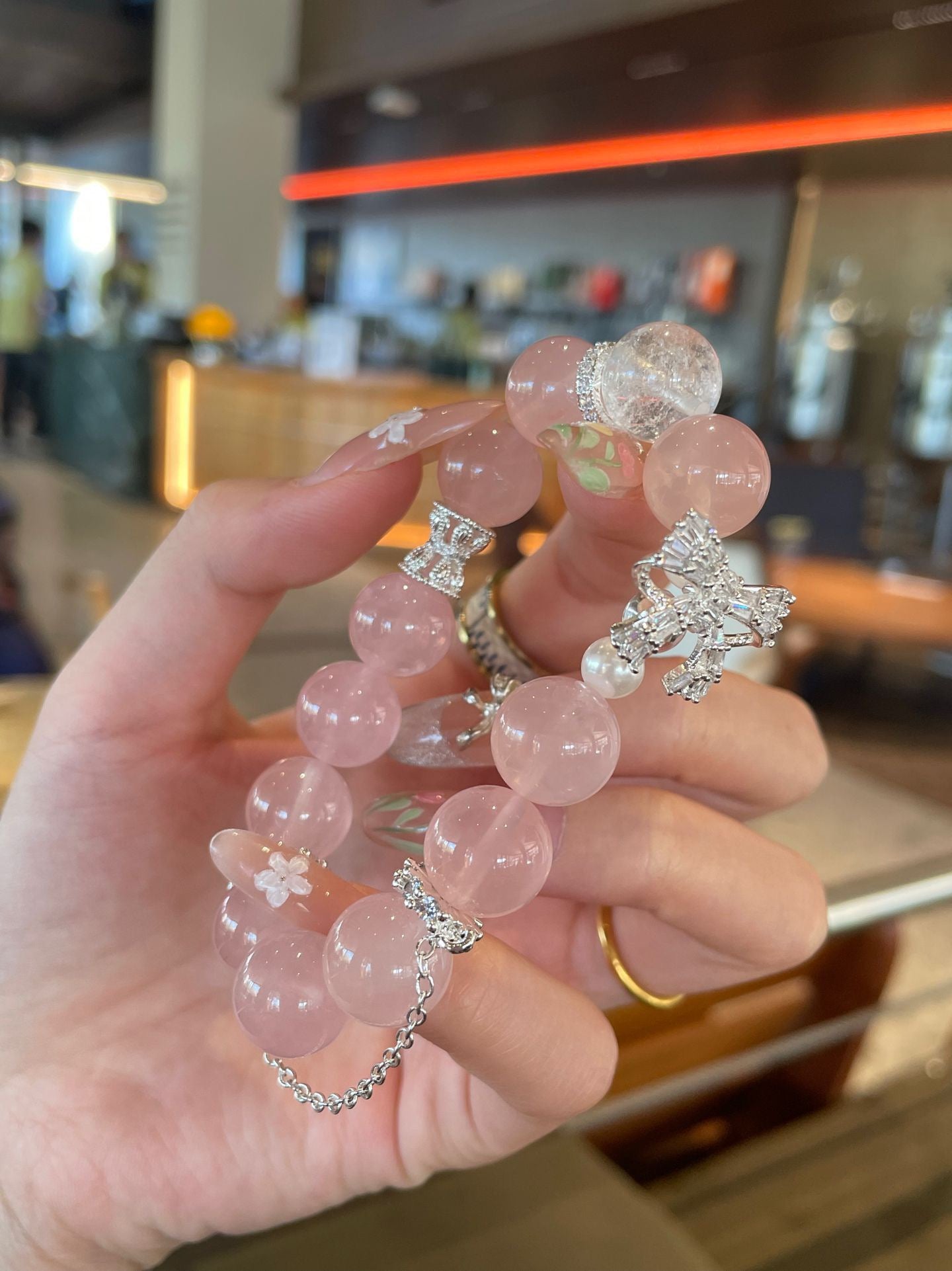 Blush Grace – Pink Quartz & Silk Bow Bracelet