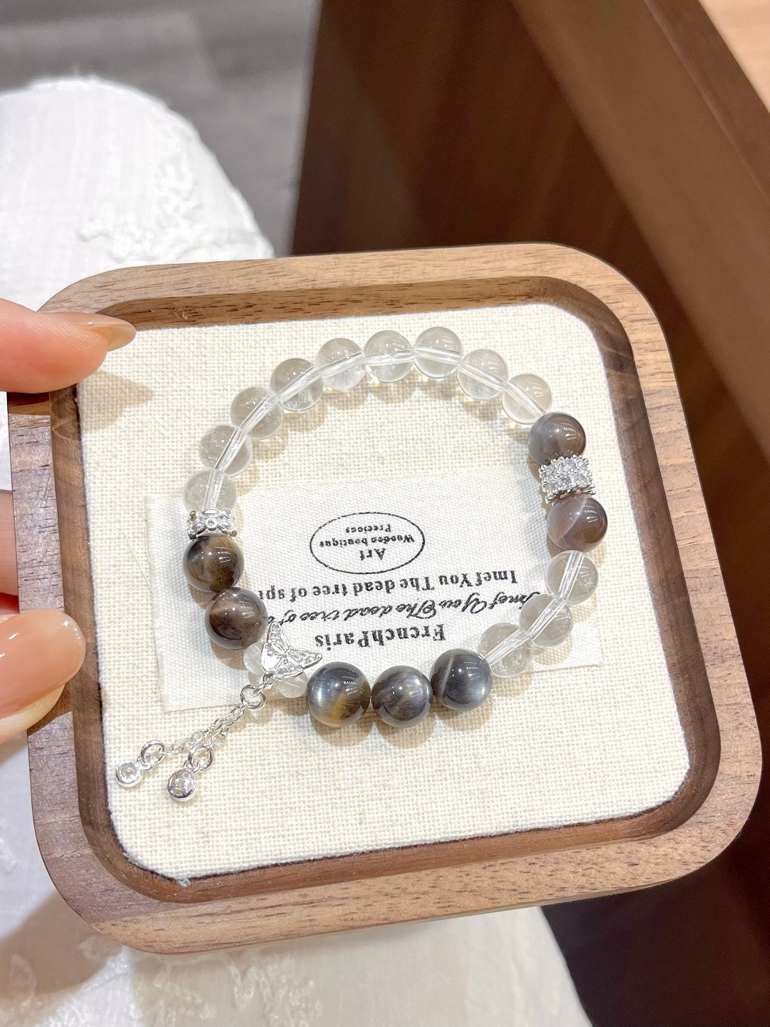 Shadowlight Harmony – Black Sunstone & Clear Quartz Bracelet