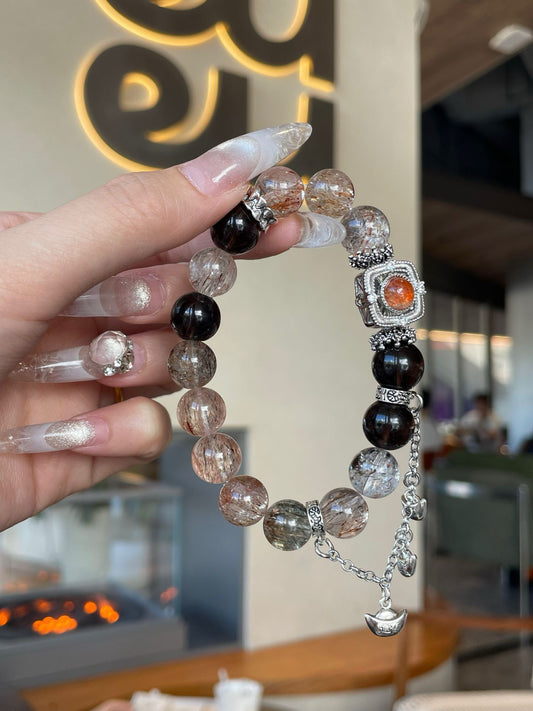 Power Eclipse Bracelet – Black & Golden Rutilated Quartz