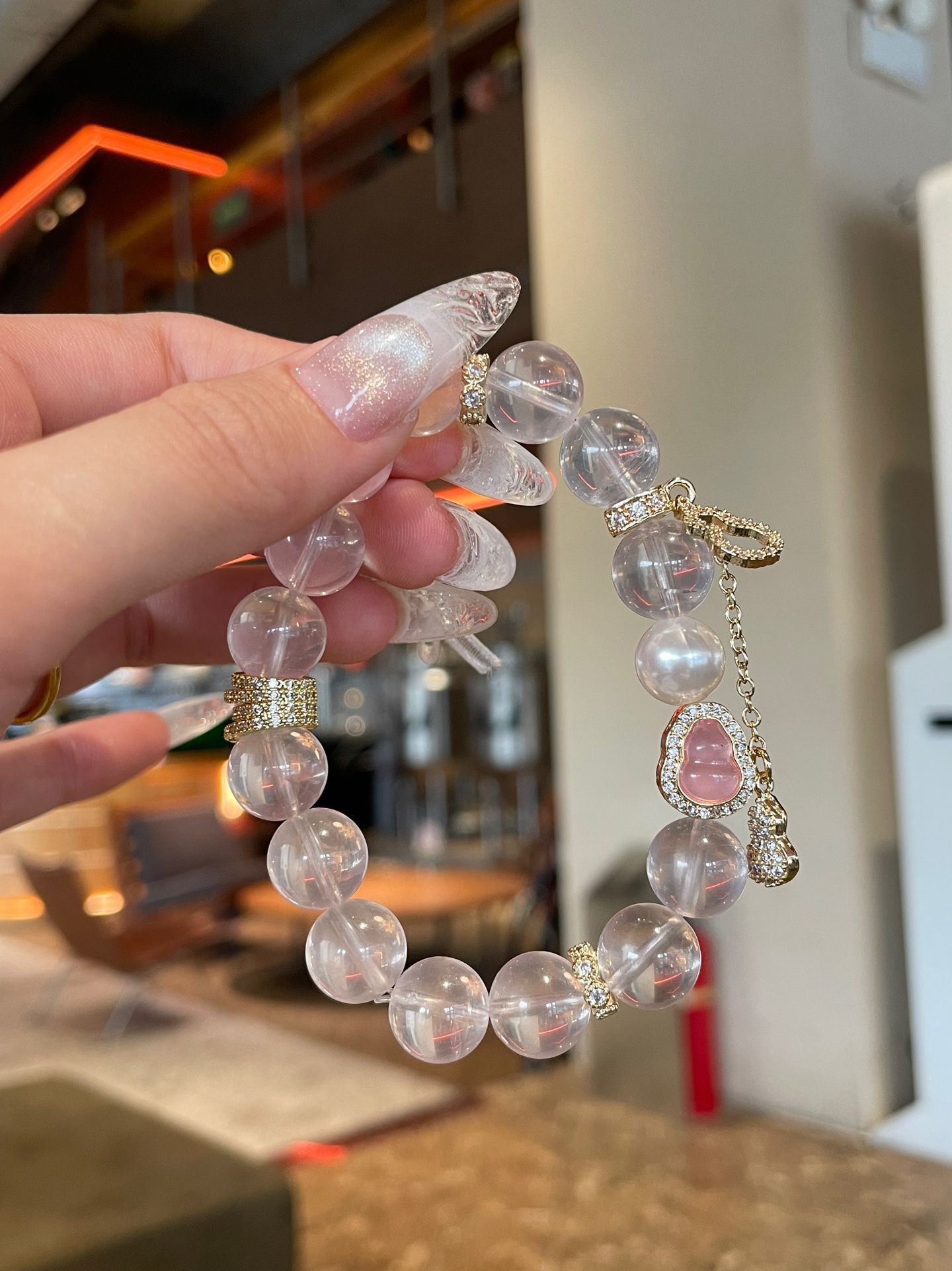 Morpheus Pink Crystal Bracelet (with Gourd Charm)